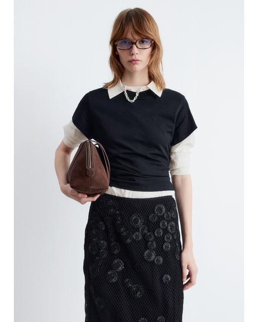 & Other Stories White Floral-Appliqué Mesh Midi Skirt