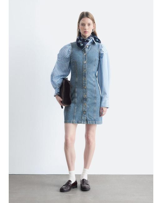 & Other Stories Blue Button-Front Denim Dress