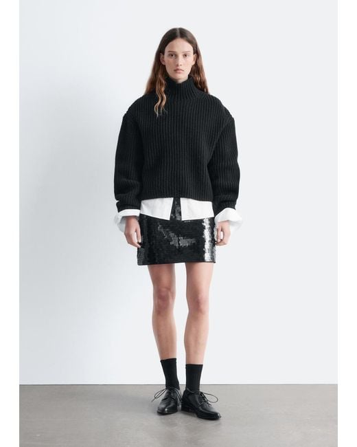 & Other Stories Black Cropped Turtleneck Jumper
