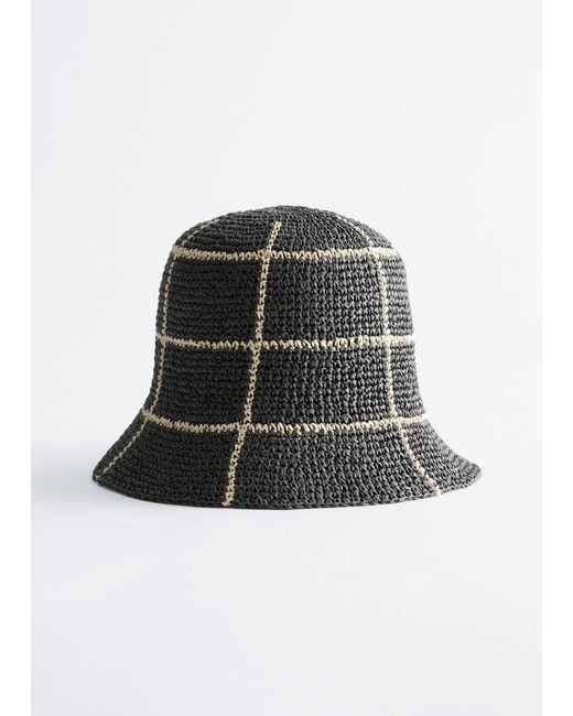& Other Stories Black Woven Straw Bucket Hat