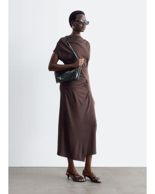 & Other Stories Brown Draped Wrap Waist Dress
