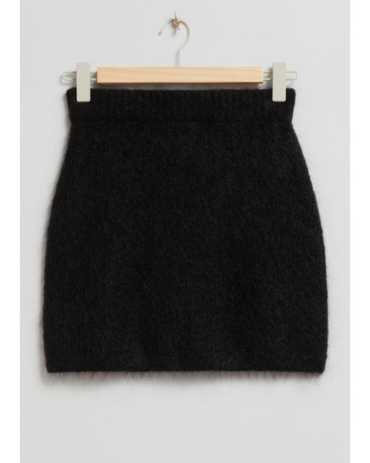 & Other Stories Black Fuzzy Knit Mini Skirt