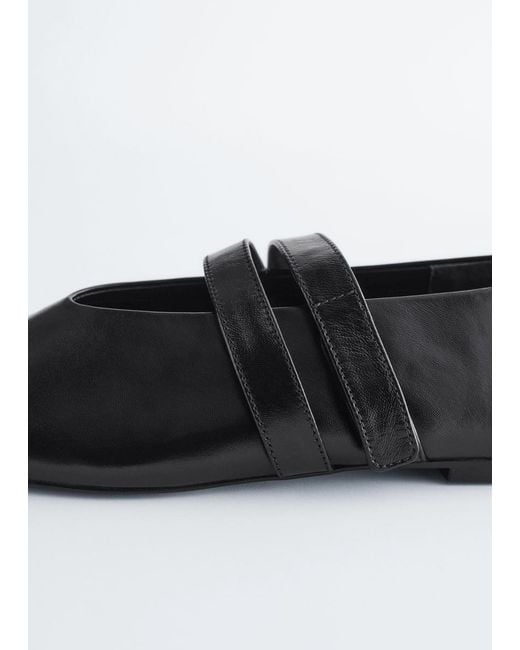 & Other Stories Black Cross-Strap Leather Ballet Flats