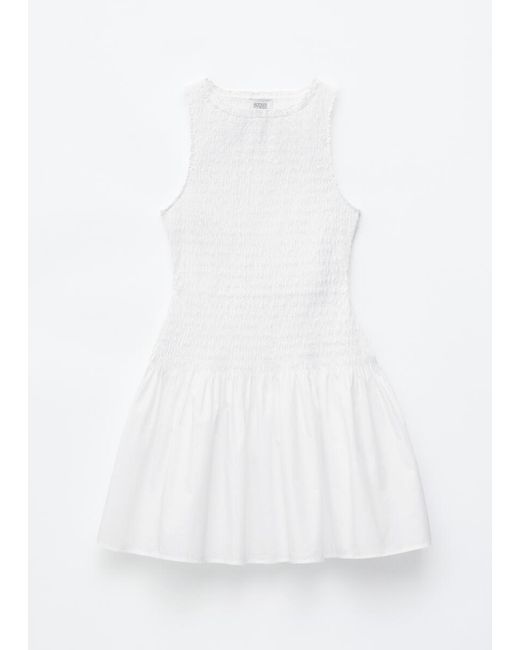& Other Stories White Smocked Cotton Poplin Mini Dress