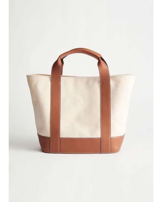 & Other Stories White Canvas Leather Tote Bag