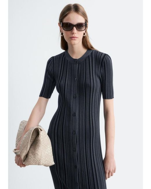 & other stories rib knit midi dress Fringe Rib-Knit Midi Dress - Grey Metallic