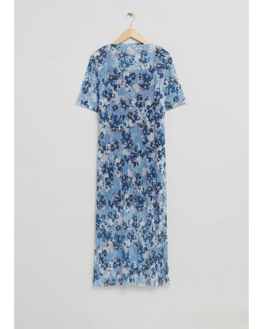 & Other Stories Blue Printed Laser Cut Midi Dress