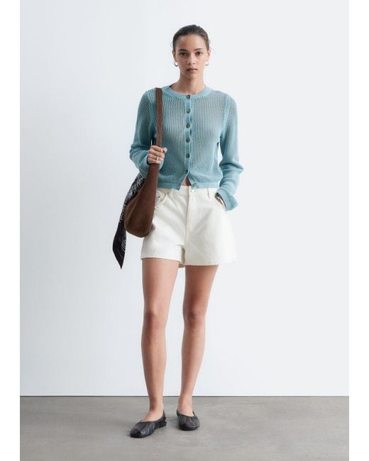 & Other Stories Blue Open-Knit Cotton Cardigan
