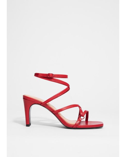 & Other Stories Red Sleek Leather Sandals