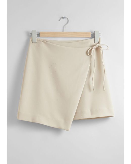 & Other Stories Natural Tailored Mini Wrap Skirt