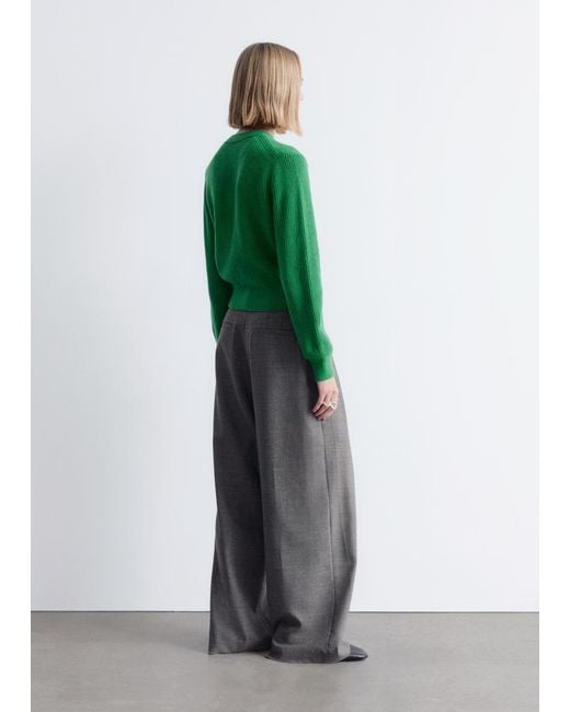 & Other Stories Green Rib-Knit Cardigan