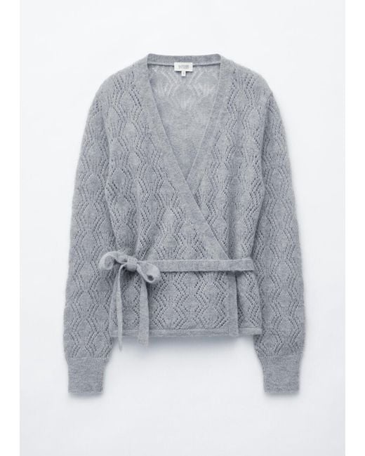 & Other Stories Gray Mohair-Blend Pointelle Cardigan