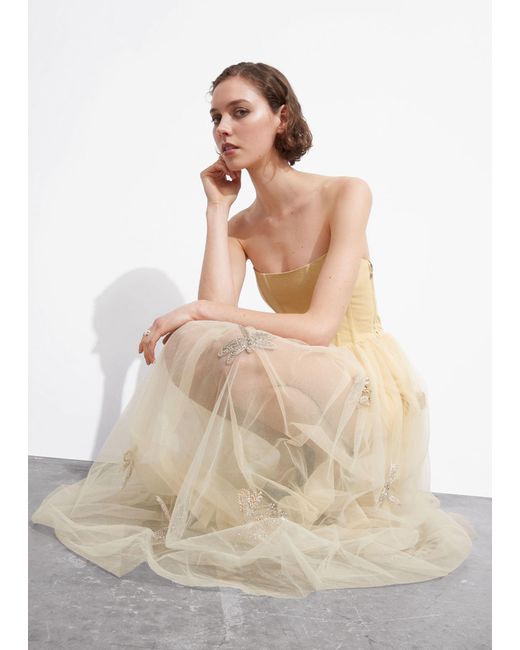 & Other Stories Natural Sheer Corset Midi Dress