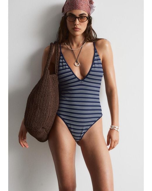 & Other Stories Blue Cross-Back V-Neck Swimsuit