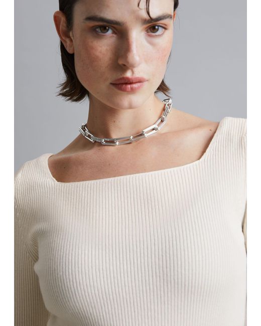 & Other Stories White Square-neck Knit Top