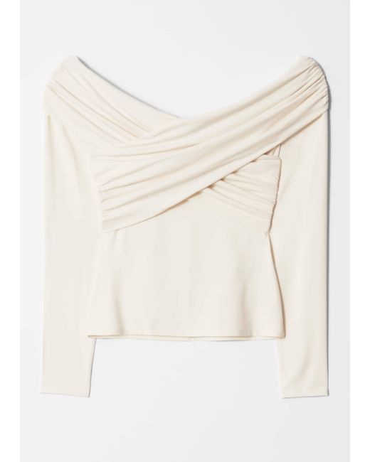 & Other Stories Natural Ruched Off-Shoulder Top