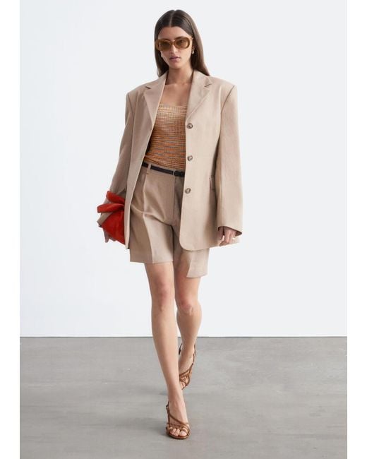 & Other Stories Natural Tapered Linen Blazer
