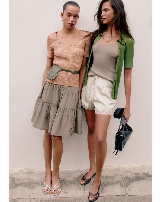 & Other Stories White Tiered Knee-Length Skirt