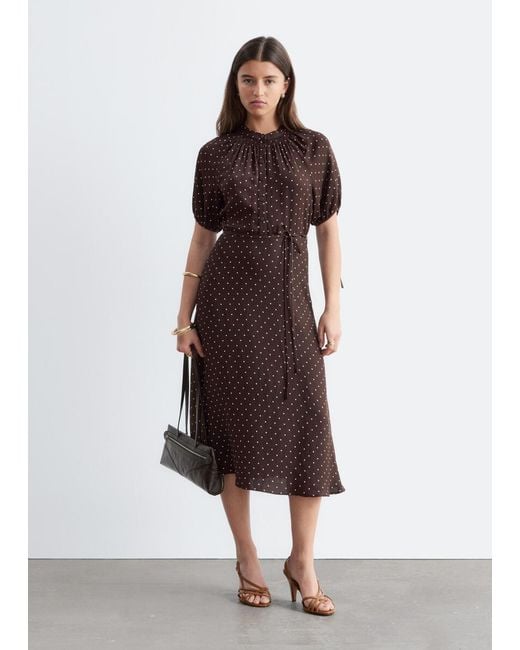 & Other Stories Brown Tie-Waist Midi Dress