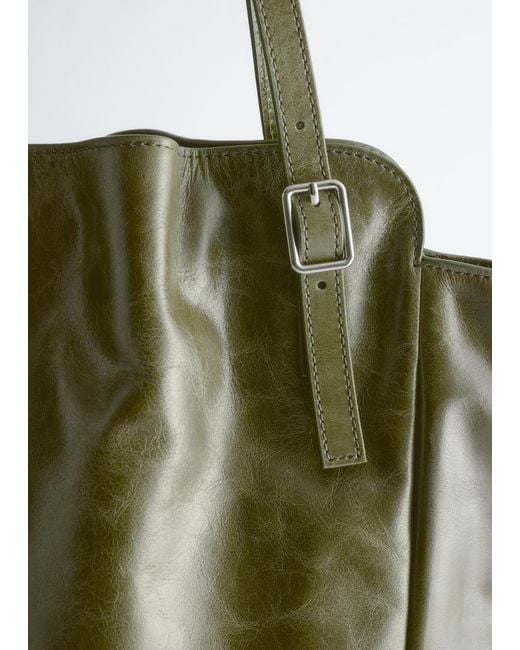 & Other Stories Blue Buckle-Strap Leather Tote
