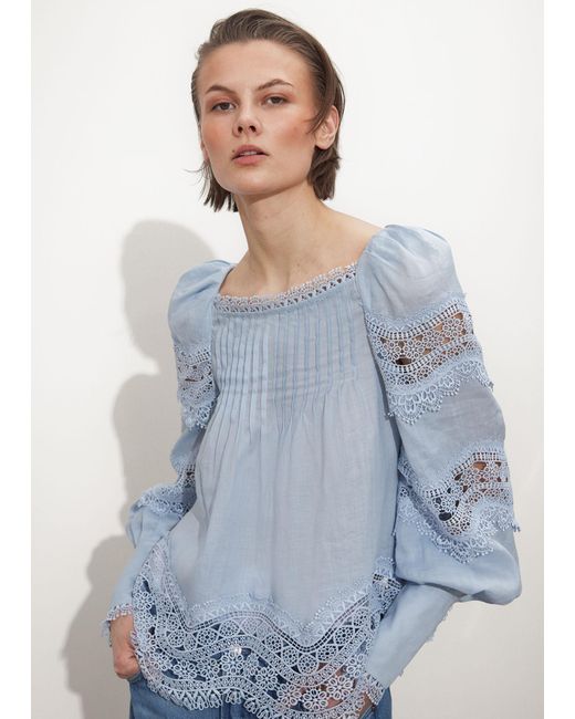 & Other Stories Blue Lace-trimmed Blouse