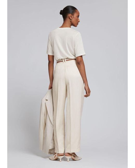 & Other Stories Relaxed Tailored Pleat Crease Trousers in White | Lyst UK