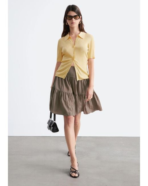 & Other Stories White Tiered Knee-Length Skirt
