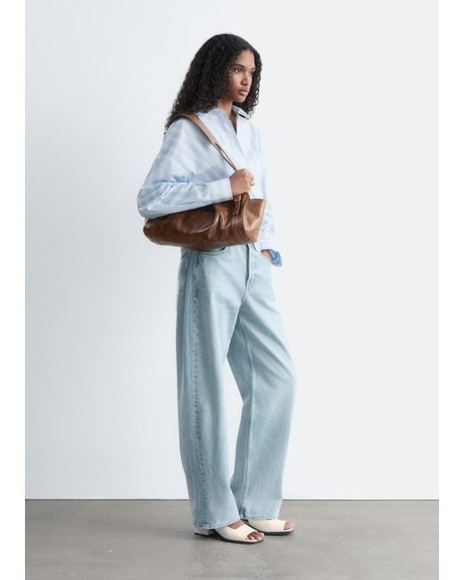 & Other Stories Blue Tie-Waist Cotton Shirt