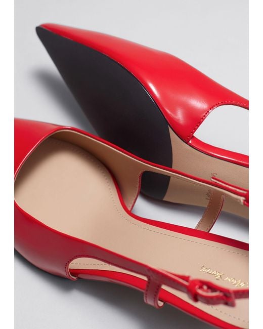 & Other Stories Red Slingback Leather Pumps