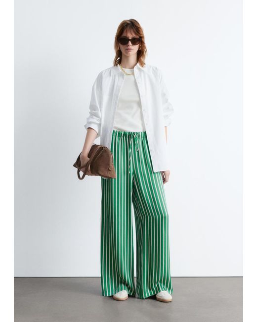 & Other Stories Green Drawstring Satin Trousers