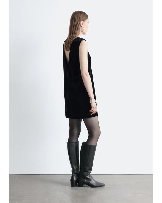 & Other Stories Black Open Back Velvet Mini Dress
