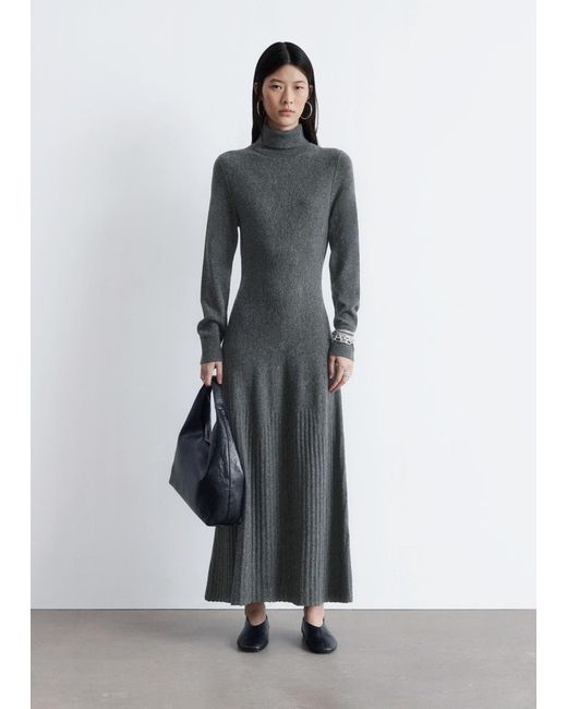 & Other Stories White Merino Wool Turtleneck Maxi Dress