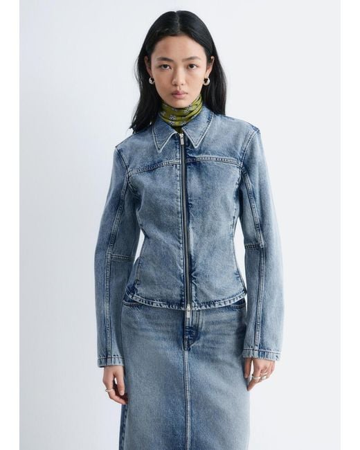 & Other Stories Blue Fitted Zip-Up Denim Jacket