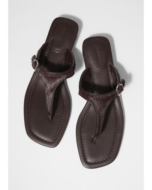 & Other Stories Gray Buckle-Embellished Leather Slides