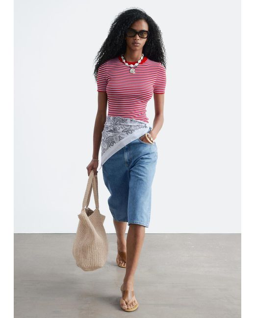 & Other Stories Red Ribbed T-Shirt