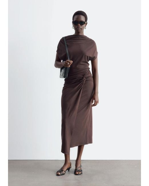 & Other Stories Brown Draped Wrap Waist Dress