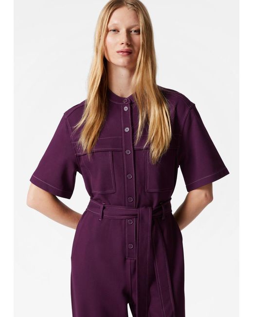 & Other Stories Purple Short-Sleeve Utility Jumpsuit