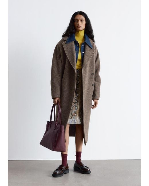 & Other Stories Black Voluminous Belted Wool Coat