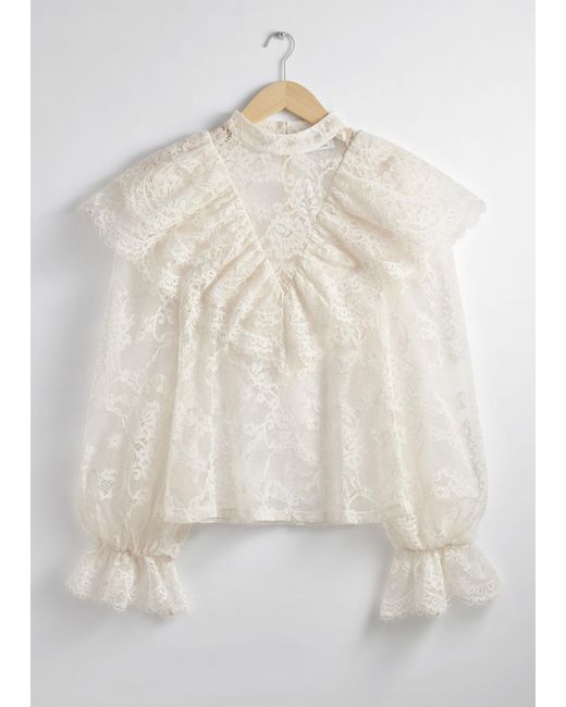 & Other Stories Gray Ruffled Lace Blouse
