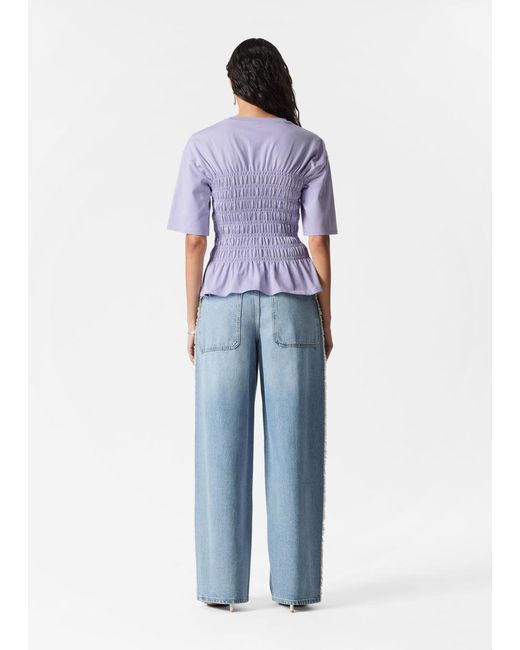 & Other Stories Purple Smocked Crewneck Top