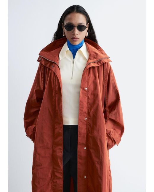& Other Stories Red Technical Nylon Hooded Parka