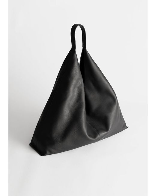 & Other Stories Black Smooth Leather Tote Bag