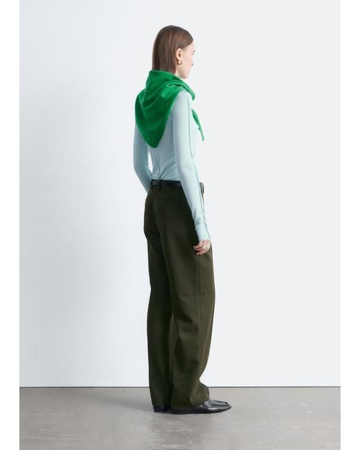 & Other Stories Green Wool-Blend Tailored Trousers