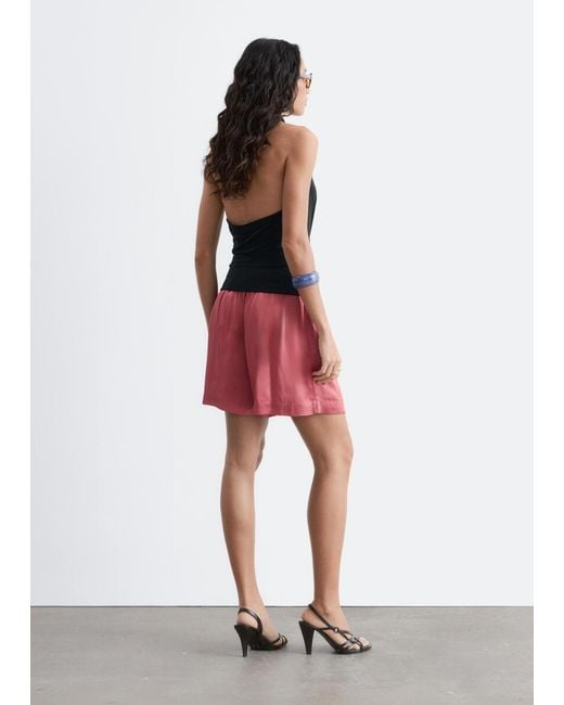 & Other Stories Red Satin Pull-On Shorts