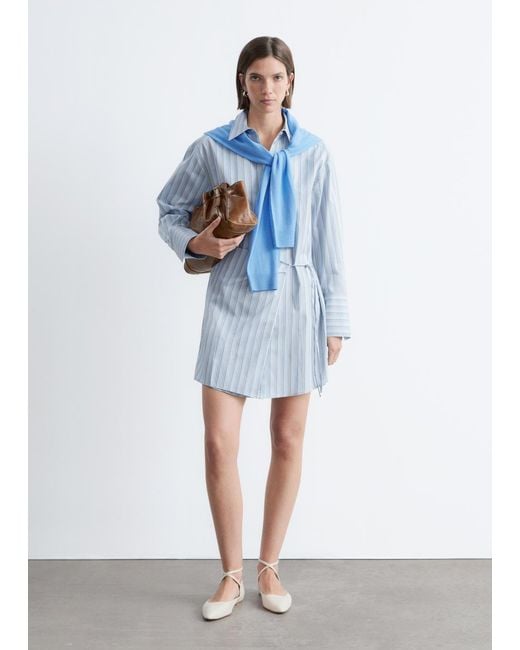 & Other Stories Blue Wrap Shirt Mini Dress