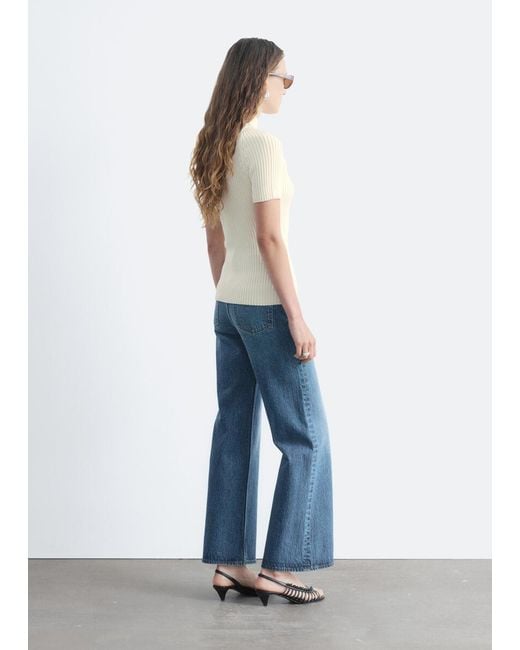 & Other Stories Blue Mock-Neck Ribbed Top