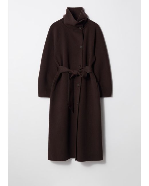 & Other Stories Black Funnel-Collar Wool Coat