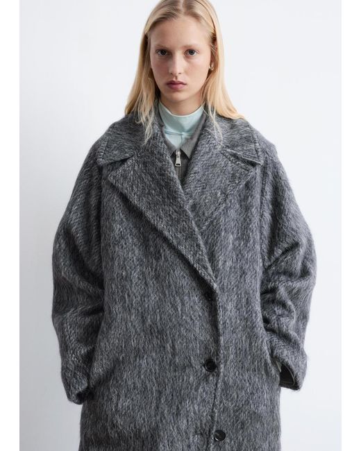 & Other Stories Gray Brushed Wool-Blend Coat
