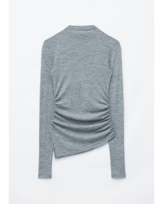 & Other Stories Blue Mock-Neck Wool Jersey Top