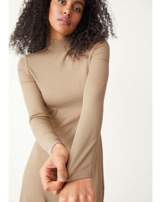 Mock Neck Mini Dress in Beige 